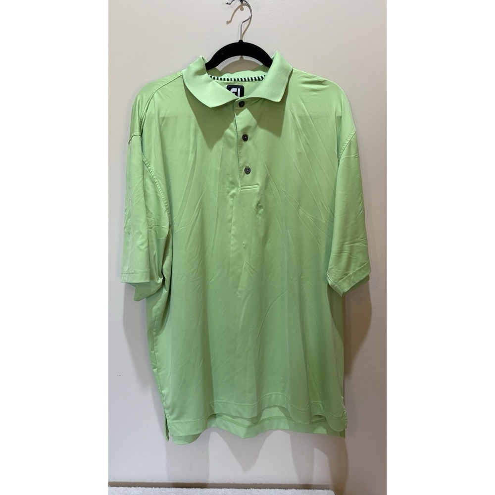 FootJoy Mens 3Button Golf Polo Shirt Size L Green Polyester‎ Spandex Monogrammed